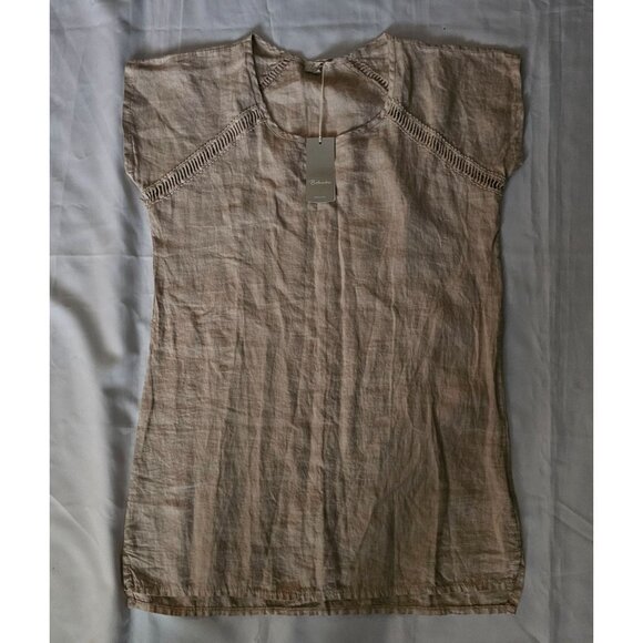 Bellambra Women's Sand Color 100% Pure Linen Short Sleeve Blouse Size Large NWT - Picture 4 of 14